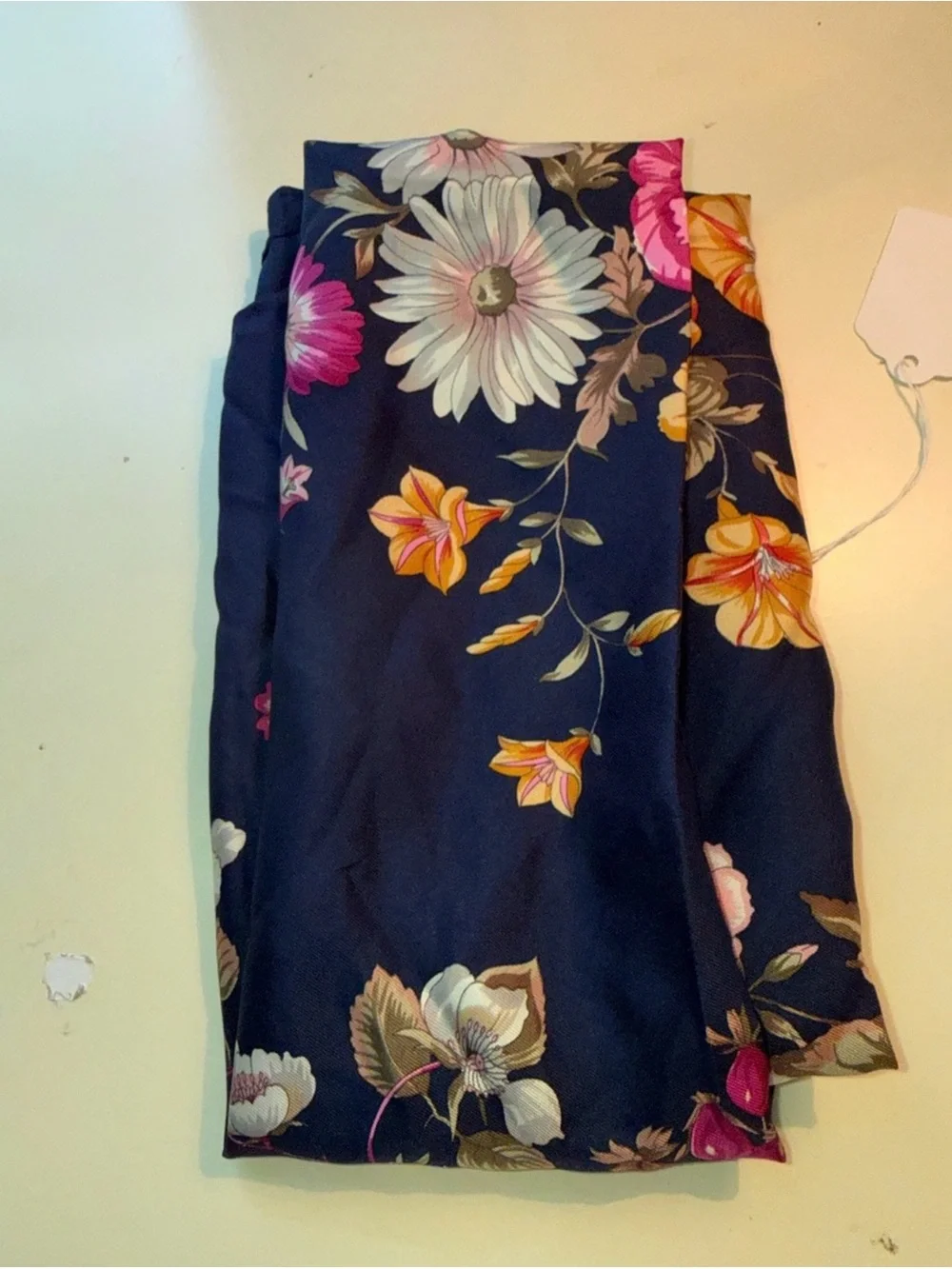 Christian Dior Rich Navy Silk Scarf with Pink, Red & Cream Blooms